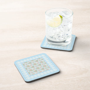 Dog Roos Flowers and Blue Checks Set of Onderzette Bier Onderzetter