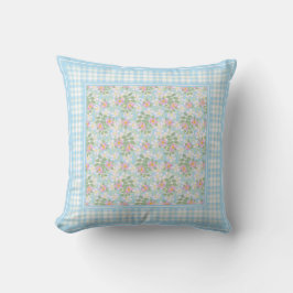 Dog Roos Flowers en Blue Checkhion of Pillow Kussen