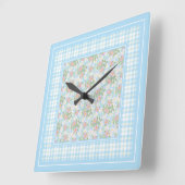 Dog Roos Flowers en Blue Checks Vierkante Wandklok (Hoek)
