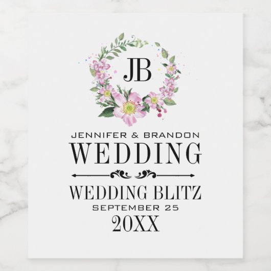 Dog-Rose Wreath Wedding Label Design Wijn Etiket (Enkel label)