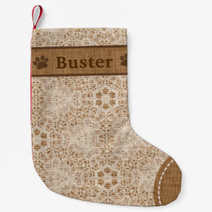 Dog Rustic Burlap & Lace Snowflake Gepersonaliseer Kleine Kerstsok