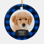 Dog Rustic Kerstblauw Pset Pet Photo Ce Keramisch Ornament (Voorkant)