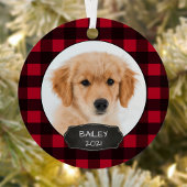 Dog Rustic Red Pset met kerstfoto's Metalen Ornament
