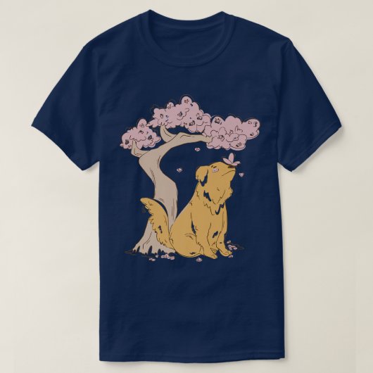 Dog Sakura Cherry Blossom Flower Kawaii Japanese A T-shirt (Design voorkant)