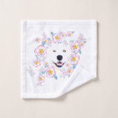 Dog Samoyed en roze bloemen, aangepaste naam Bad Handdoek (Wasdoekje)