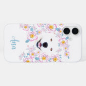Dog Samoyed en roze bloemen, aangepaste naam iPhone Hoesje (Achterkant horizontaal)