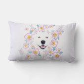 Dog Samoyed en roze bloemen, aangepaste naam Kussen (Achterkant)