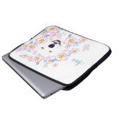 Dog Samoyed en roze bloemen, aangepaste naam Laptop Sleeve (Voorkant onderkant)