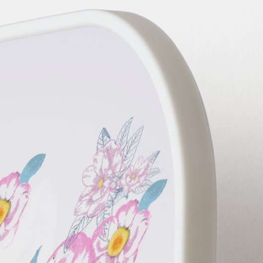 Dog Samoyed en roze bloemen, aangepaste naam Pickleball Paddle (Links Detail)