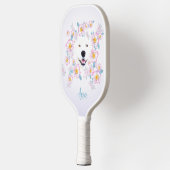 Dog Samoyed en roze bloemen, aangepaste naam Pickleball Paddle (Links)