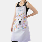 Dog Samoyed en roze bloemen, aangepaste naam Schort (Insitu)