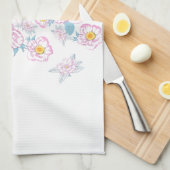 Dog Samoyed en roze bloemen, aangepaste naam Theedoek (Quarter Fold)