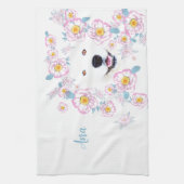 Dog Samoyed en roze bloemen, aangepaste naam Theedoek (Verticaal)