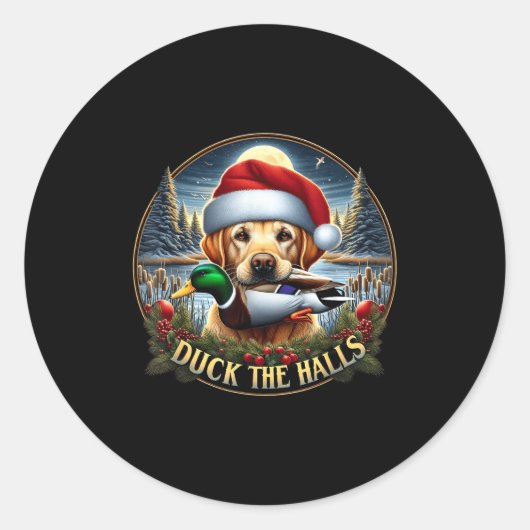 Dog Santa Duck Hunting Christmas Funny Adventure A Ronde Sticker (Voorkant)