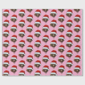 Dog Santa Hat | Aangepaste Gezichtsfoto Roze Kerst Cadeaupapier (Vlak)