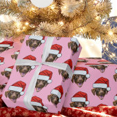 Dog Santa Hat | Aangepaste Gezichtsfoto Roze Kerst Cadeaupapier