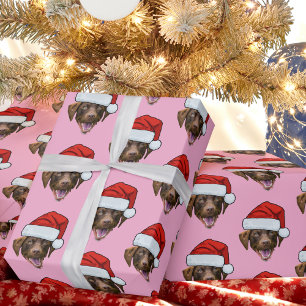 Dog Santa Hat Aangepaste Gezichtsfoto Roze Kerst Cadeaupapier