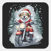 Dog Santa Motorcycle Black Background Vierkante Sticker (Voorkant)