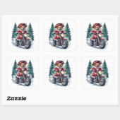 Dog Santa Riding Motorcycle Snowy Forest Vierkante Sticker (Vel)