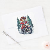 Dog Santa Riding Motorcycle Snowy Forest Vierkante Sticker (Envelop)