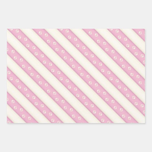 Dog schildert afdrukken op roze en witte strepen  inpakpapier vel (Voorkant 3)