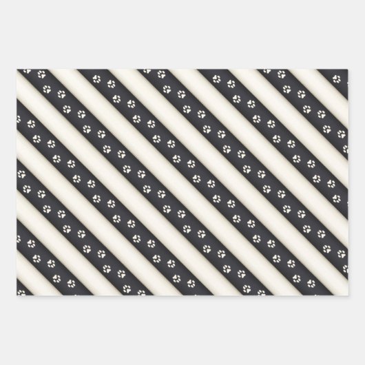 Dog schildert afdrukken op zwarte en Antiek witte  Inpakpapier Vel (Voorkant 3)