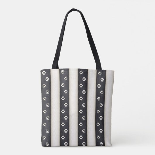 Dog schildert afdrukken op zwarte en witte strepen tote bag (Achterkant)