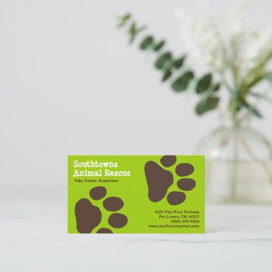 Dog schildert groene en bruine huisdieren af visitekaartje (Staand voorkant)