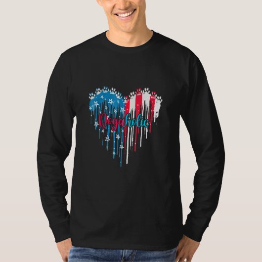 Dog schildert kunst Dogaholic-Amerikaanse vlag voo T-shirt (Voorkant)