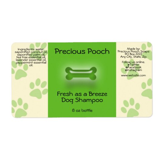 Dog Shampoo Zeep Label (groen) (Voorkant)