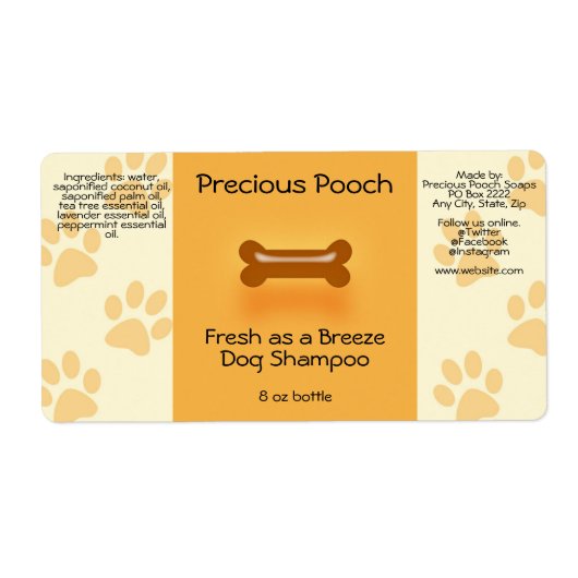 Dog Shampoo Zeep Label (oranje) (Voorkant)