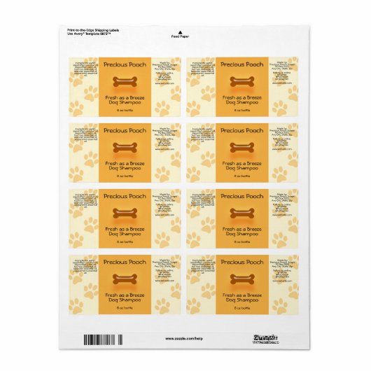 Dog Shampoo Zeep Label (oranje) (Full Sheet)