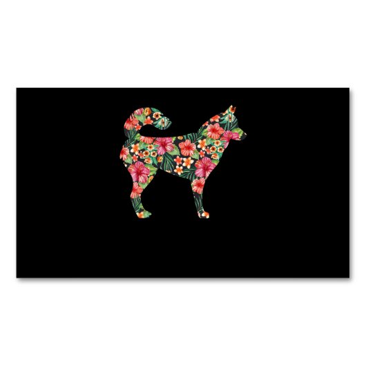Dog | Siberian Husky Flower Funny Dog Silhouette Magnetisch Visitekaartje (Voorkant)