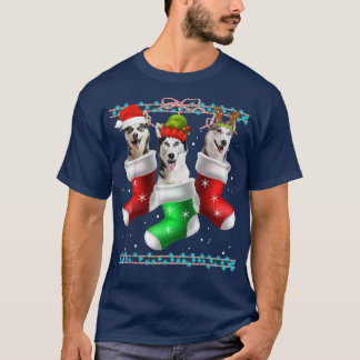 Dog Siberian Husky met Kerstmis Funny Xmas Paja T-shirt