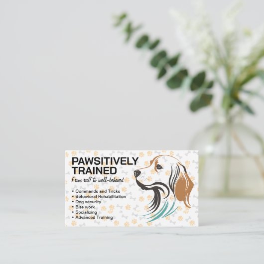 Dog Side Uitzicht | Patroon van poot en Botten Visitekaartje (Staand voorkant)