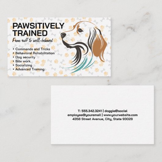 Dog Side Uitzicht | Patroon van poot en Botten Visitekaartje (Voorkant / Achterkant)