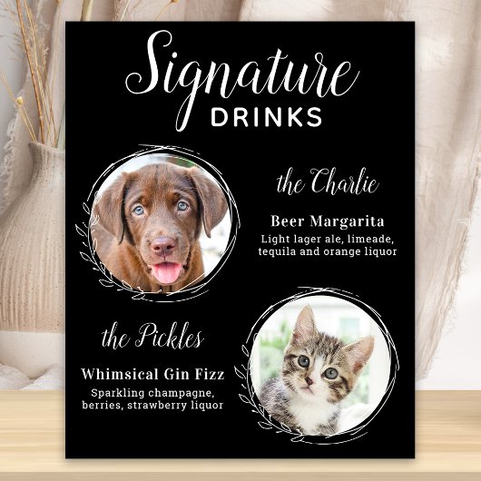 Dog Signature Drink Black Pet Wedding Bar Poster