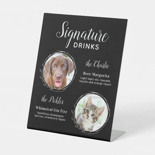 Dog Signature Drink Black Pet Wedding Bar Reclamebord Met Voetstuk (Voorkant)