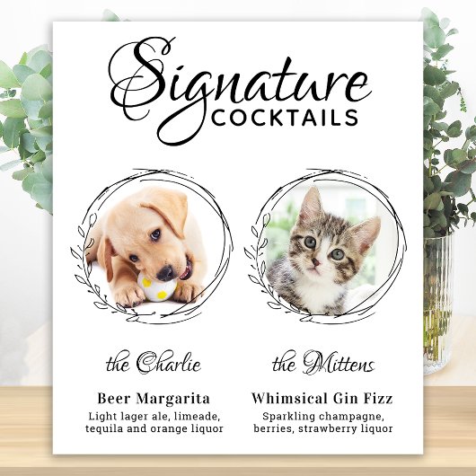 Dog Signature Drink Custom 2 Photo Pet Wedding Poster