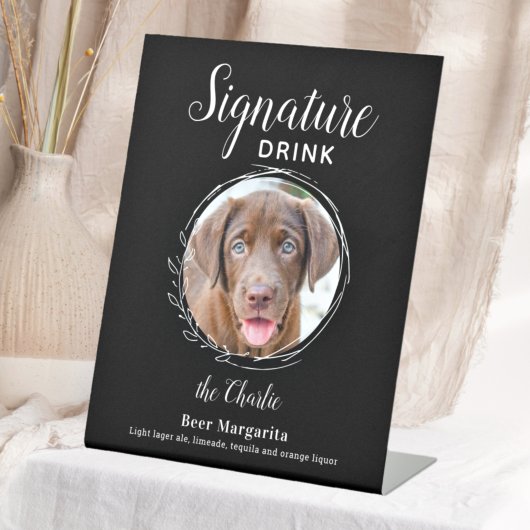Dog Signature Drink Modern Black Pet Wedding Bar Reclamebord Met Voetstuk