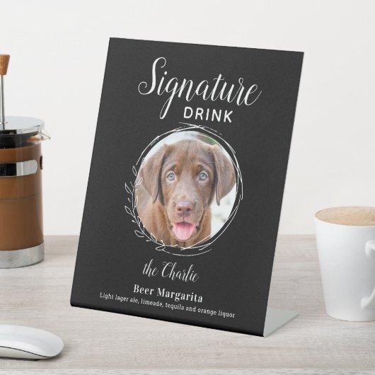 Dog Signature Drink Modern Black Pet Wedding Bar Reclamebord Met Voetstuk (Insitu)