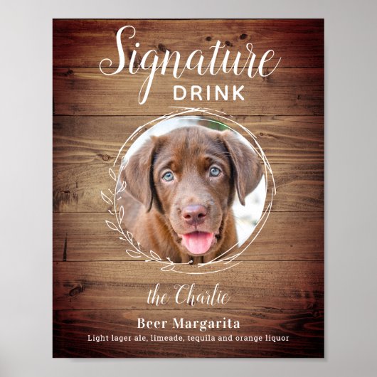 Dog Signature Drink Pet Photo Rustic Wedding Poster (Voorkant)