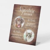 Dog Signature Drink Pet Photo Rustic Wedding Reclamebord Met Voetstuk (Voorkant)