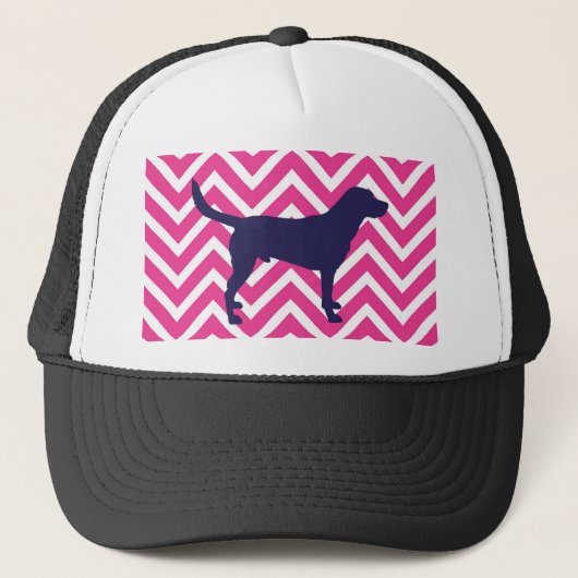 Dog Silhouette in Blue op roze Chevron Pattern Trucker Pet (Voorkant)