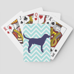 Dog Silhouette in Dark Blue op Chevron Pattern Pokerkaarten