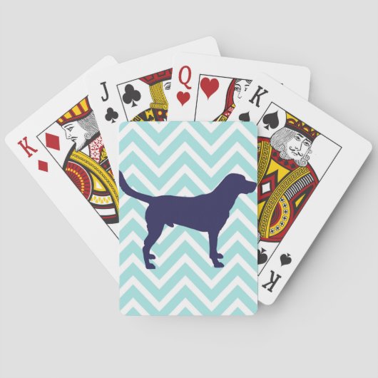 Dog Silhouette in Dark Blue op Chevron Pattern Pokerkaarten (Achterkant)