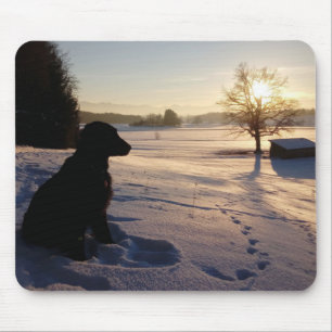 Dog Silhouette in Snowy Landscape Muismat