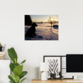 Dog Silhouette in Snowy Landscape Poster (Thuiskantoor)