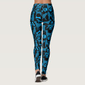 Dog silhouette Pattern.Blue.04 Black BG Leggings (Achterkant)