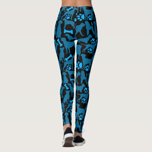 Dog silhouette Pattern.Blue.04 Black BG Leggings (Achterkant)